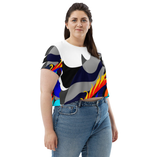 Canine Blaze Crop Tee (White) (Plus)