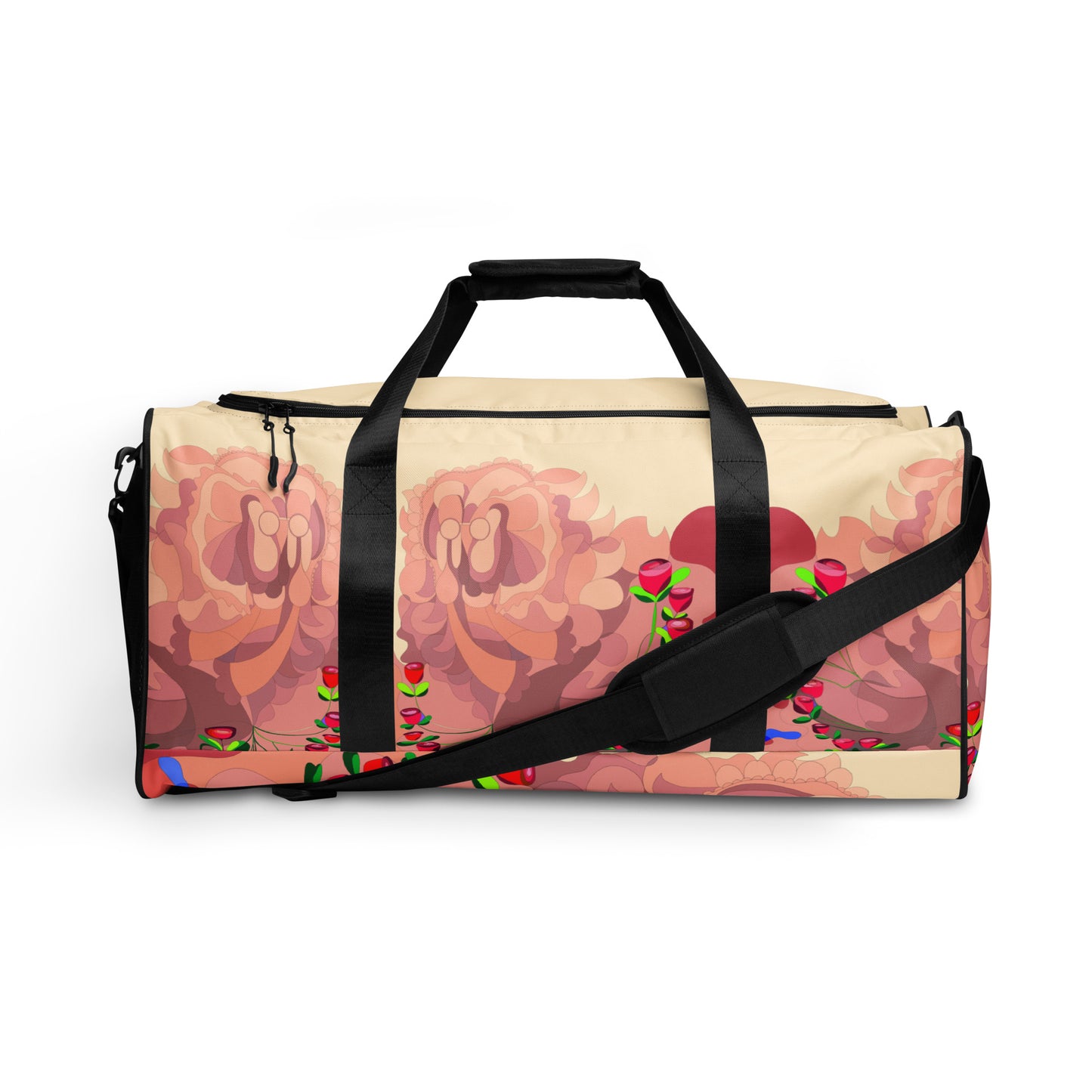 Dragon in Roses in Light Cream Mauve Million Dollar Duffle Tote Bag