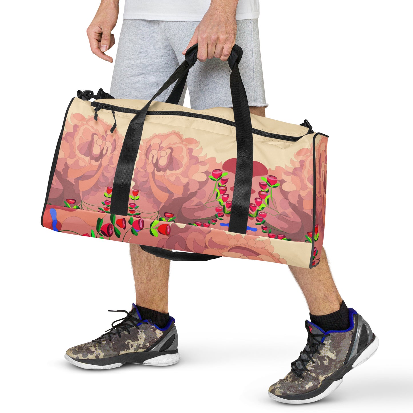 Dragon in Roses in Light Cream Mauve Million Dollar Duffle Tote Bag