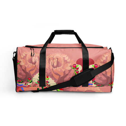 Dragon in Roses in Pinky Mauve Duffle Bag