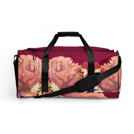 Dragon in Roses in Cranberry Million Dollar Duffle Tote Bag