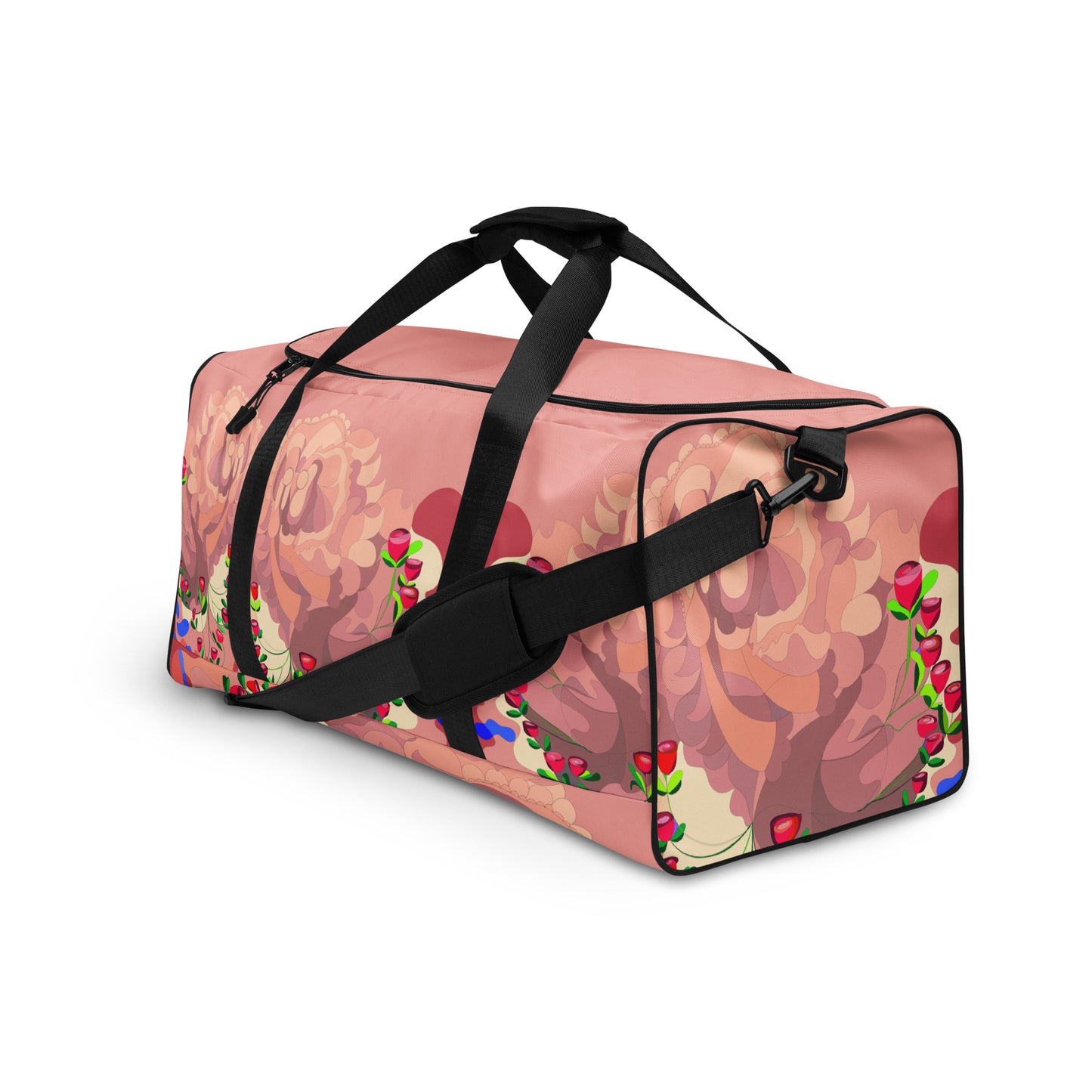 Dragon in Roses in Pinky Mauve Duffle Bag