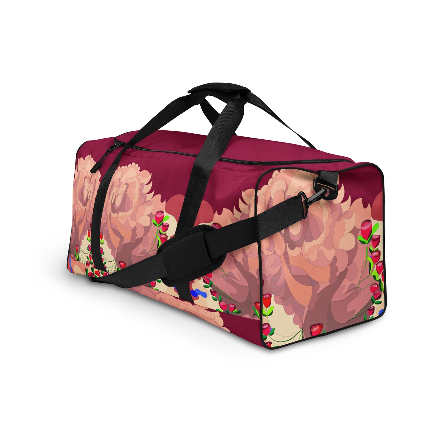 Dragon in Roses in Cranberry Million Dollar Duffle Tote Bag