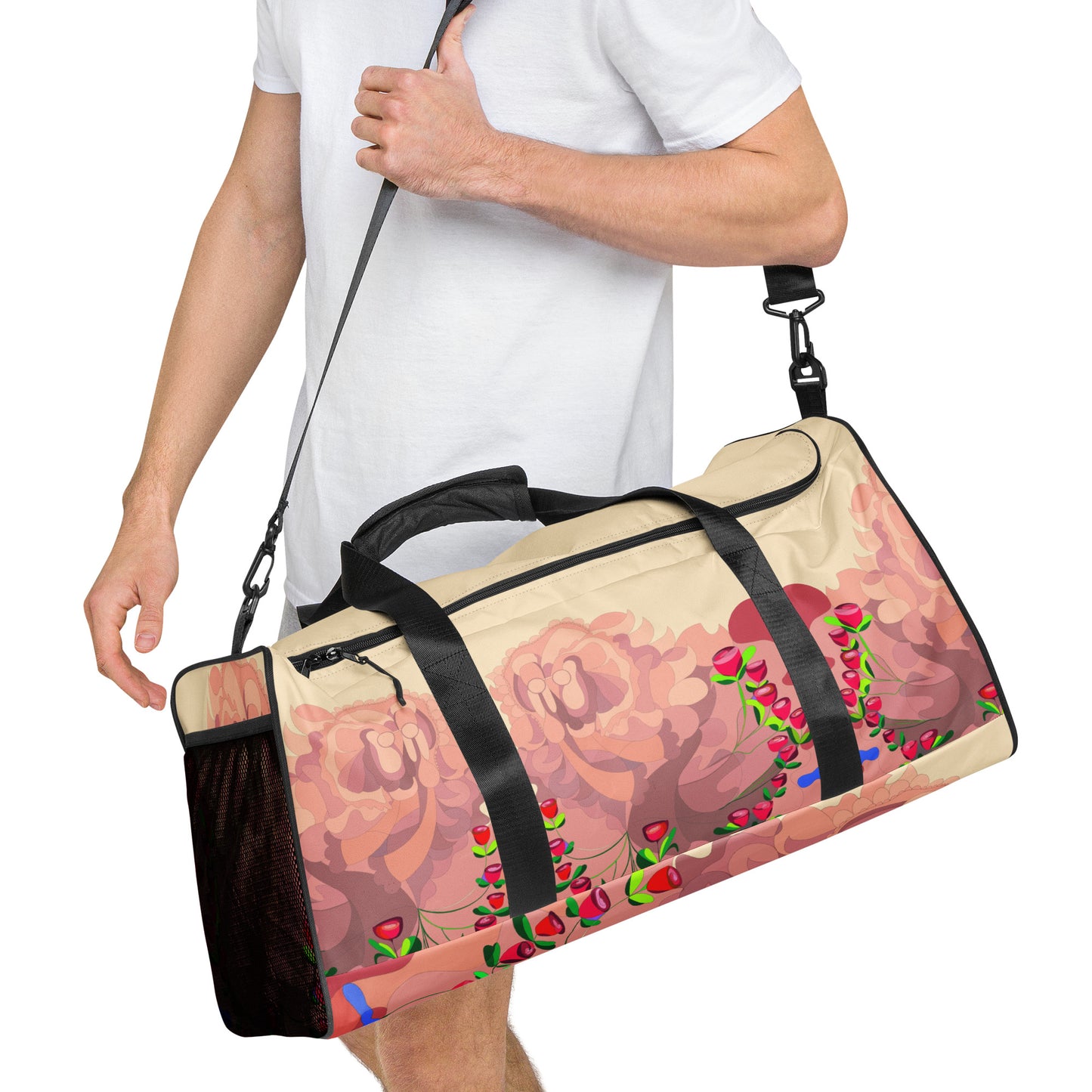 Dragon in Roses in Light Cream Mauve Million Dollar Duffle Tote Bag