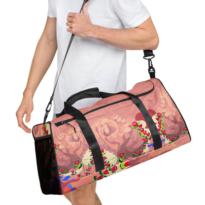 Dragon in Roses in Pinky Mauve Duffle Bag