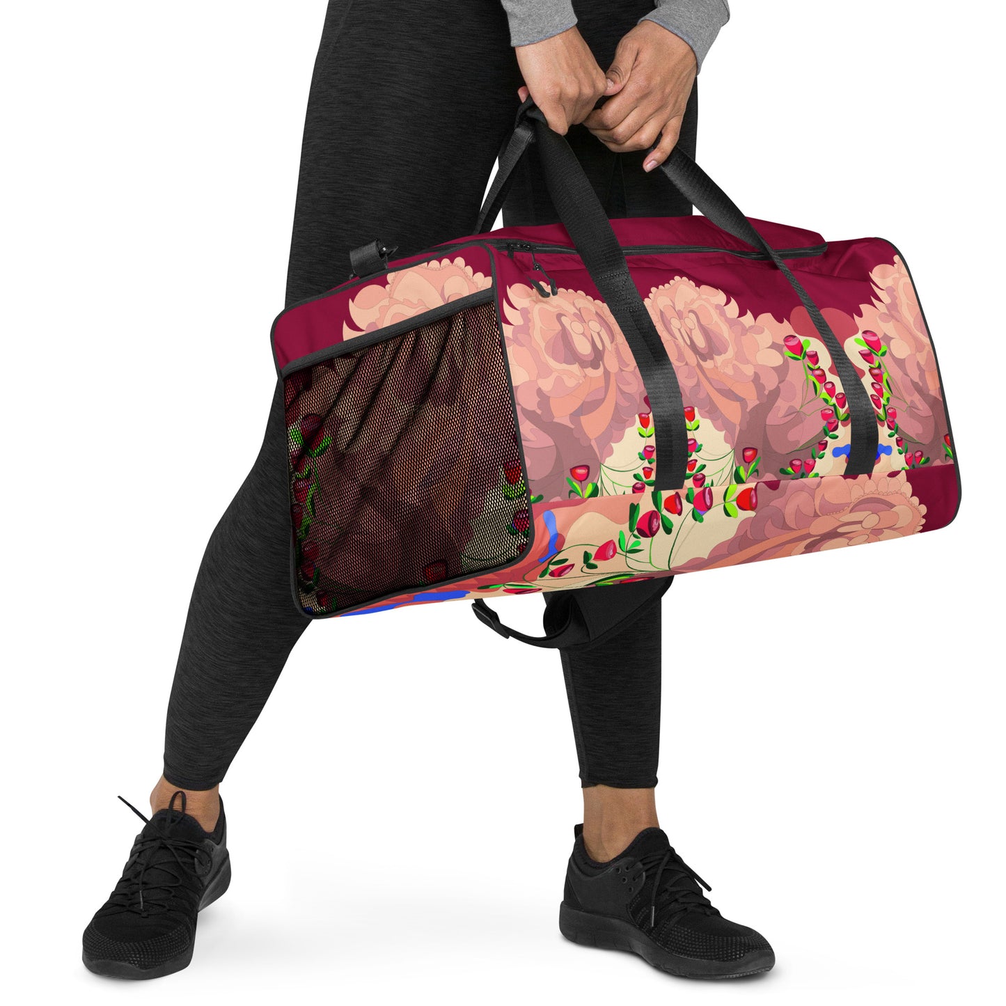 Dragon in Roses in Cranberry Million Dollar Duffle Tote Bag