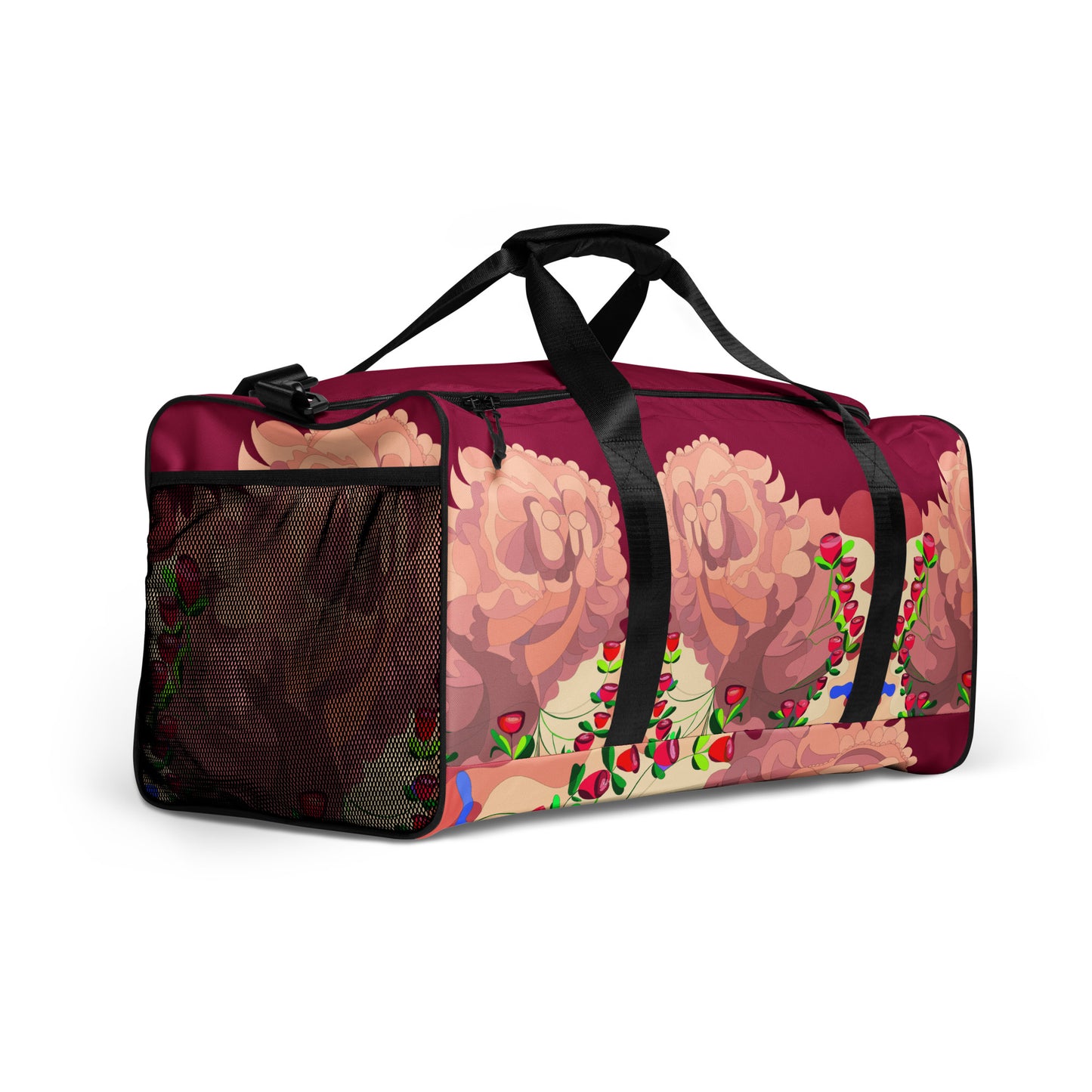 Dragon in Roses in Cranberry Million Dollar Duffle Tote Bag