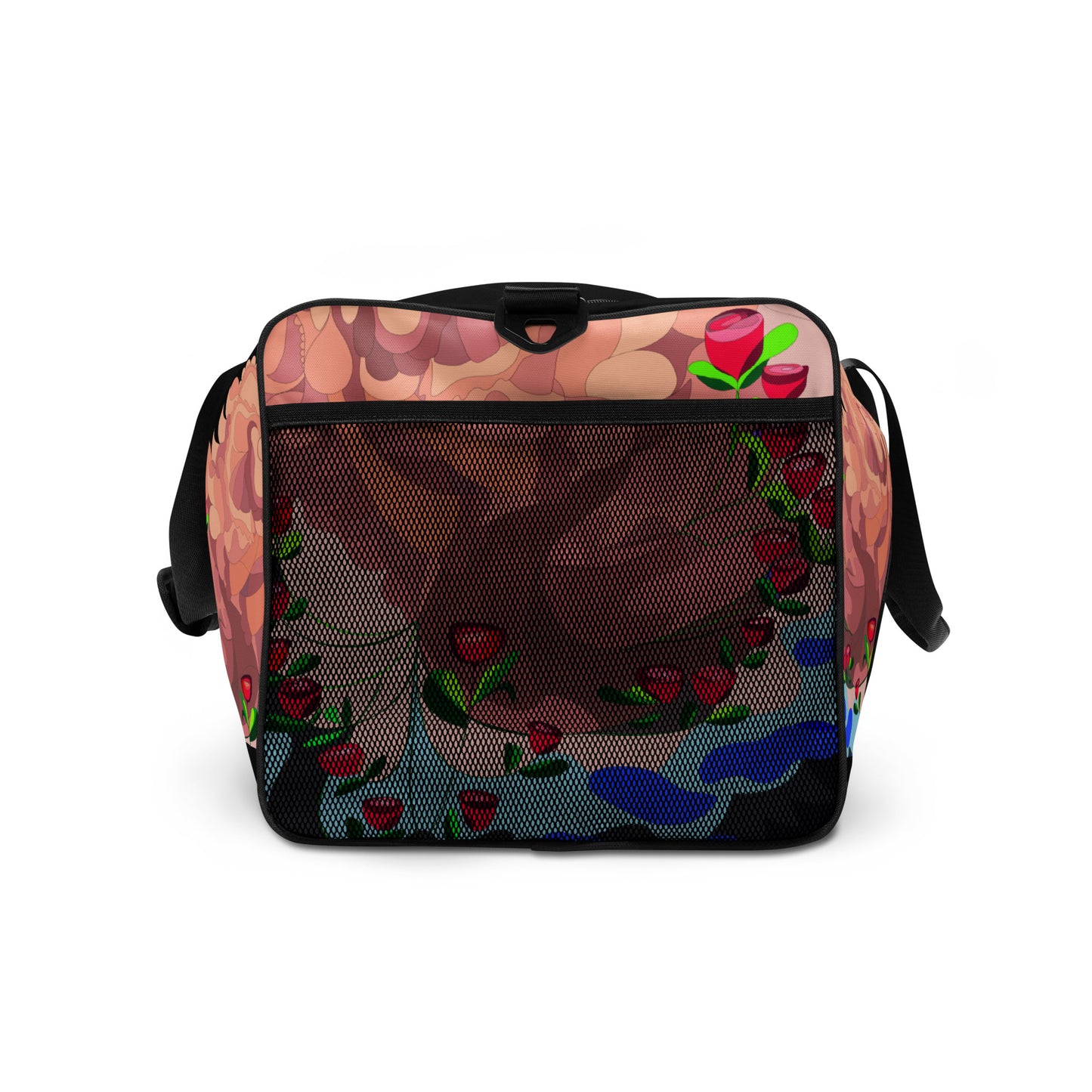 Dragon in Roses Swimming Moon in Midnight Black Duffle Bag