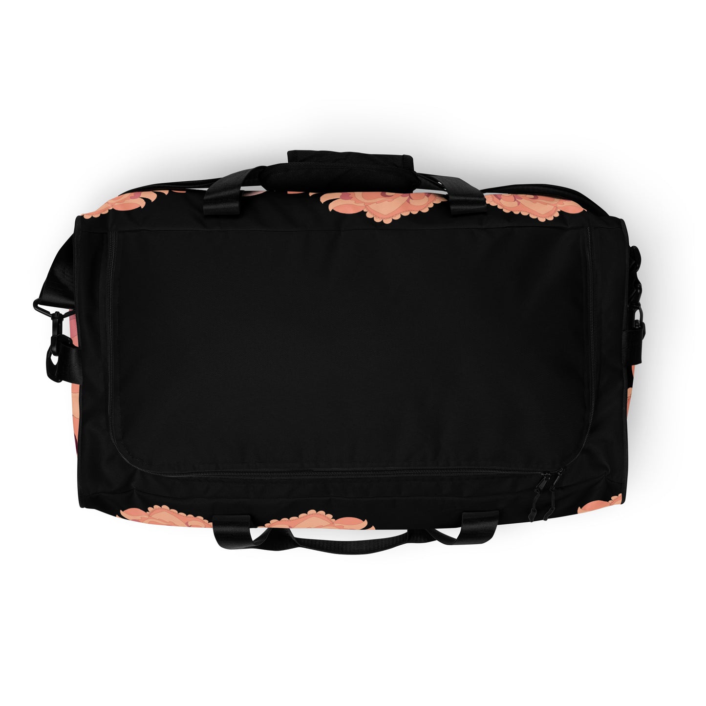 Dragon in Roses Swimming Moon in Midnight Black Duffle Bag