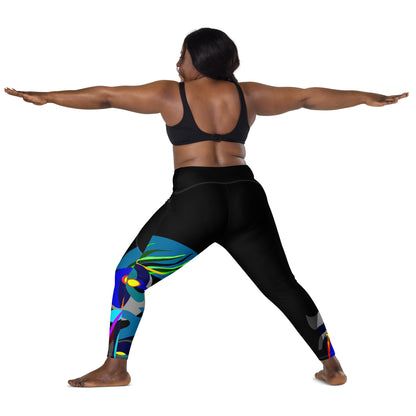 Black "Canine in Maze" Yoga Leggings Plus Size Leggings with Pockets