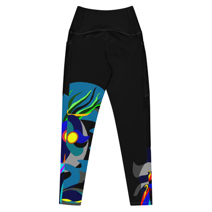 Black "Canine in Maze" Yoga Leggings Plus Size Leggings with Pockets