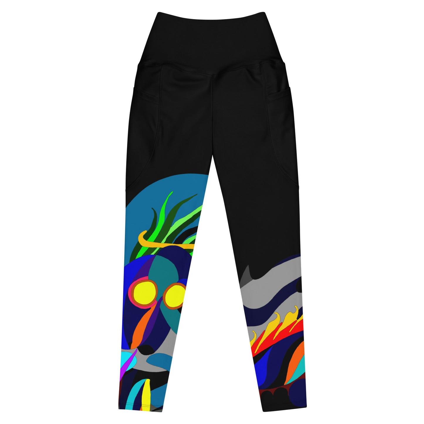 Black "Canine in Maze" Yoga Leggings with Pockets