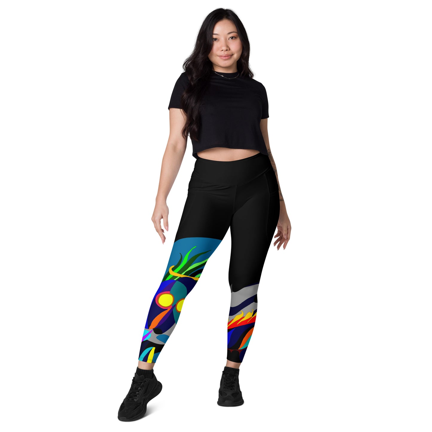 Black "Canine in Maze" Yoga Leggings with Pockets