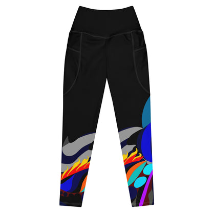 Black "Canine in Maze" Yoga Leggings Plus Size Leggings with Pockets