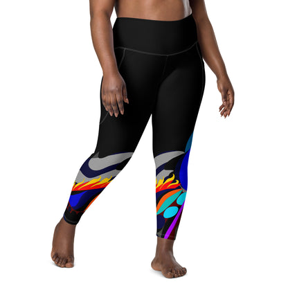 Black "Canine in Maze" Yoga Leggings Plus Size Leggings with Pockets