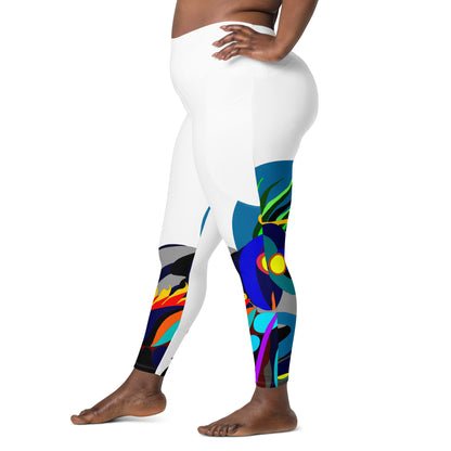 White "Canine in Maze" Yoga Leggings Plus Size Leggings with pockets