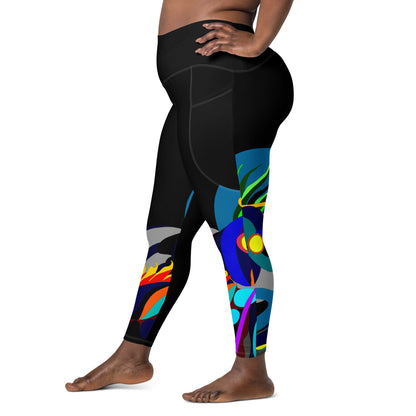 Black "Canine in Maze" Yoga Leggings Plus Size Leggings with Pockets