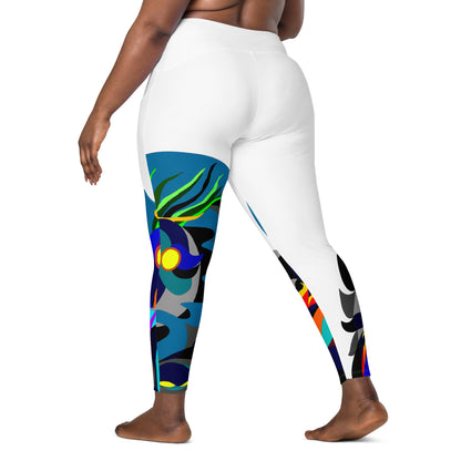 White "Canine in Maze" Yoga Leggings Plus Size Leggings with pockets