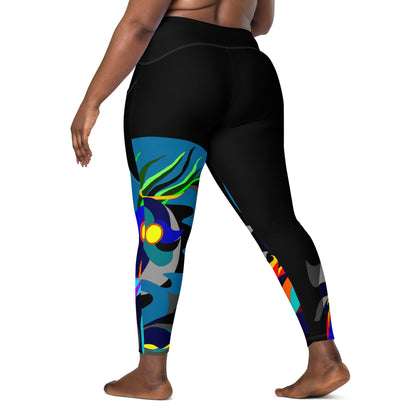 Black "Canine in Maze" Yoga Leggings Plus Size Leggings with Pockets