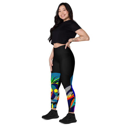 Black "Canine in Maze" Yoga Leggings with Pockets