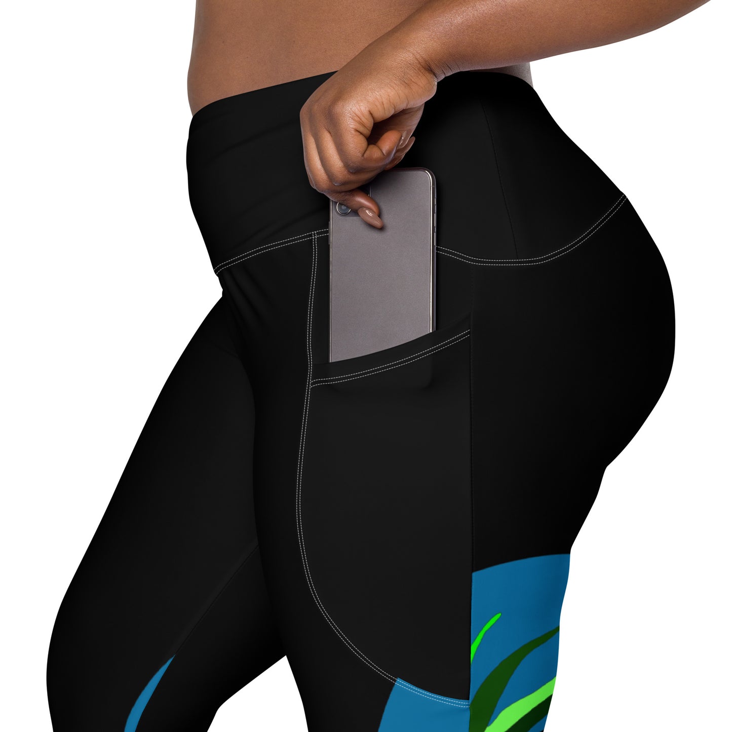 Black "Canine in Maze" Yoga Leggings Plus Size Leggings with Pockets