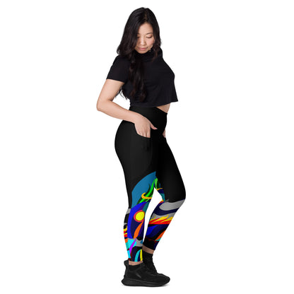 Black "Canine in Maze" Yoga Leggings with Pockets