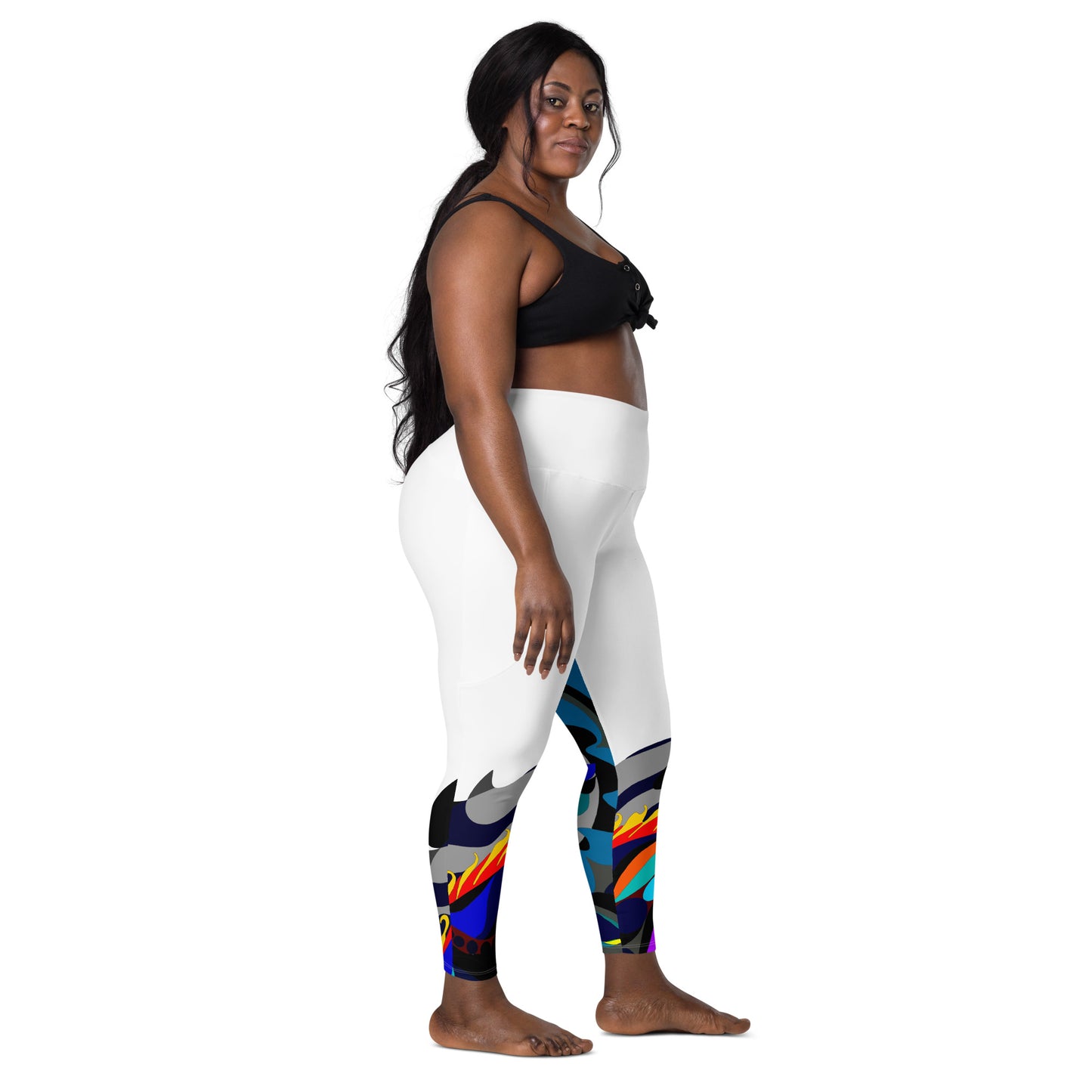 White "Canine in Maze" Yoga Leggings Plus Size Leggings with pockets