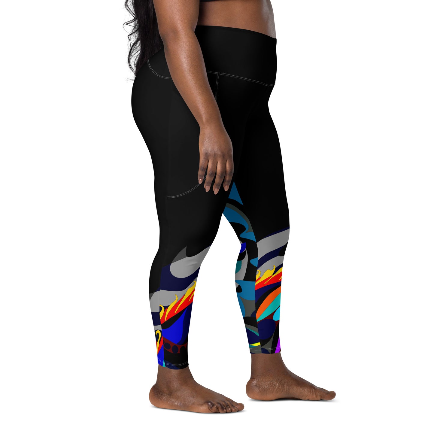 Black "Canine in Maze" Yoga Leggings Plus Size Leggings with Pockets