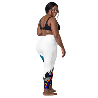 White "Canine in Maze" Yoga Leggings Plus Size Leggings with pockets