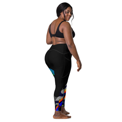 Black "Canine in Maze" Yoga Leggings Plus Size Leggings with Pockets