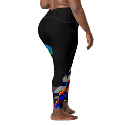 Black "Canine in Maze" Yoga Leggings Plus Size Leggings with Pockets