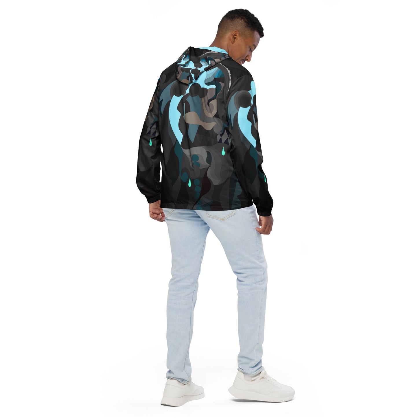 Charcoal Black "Pharaoh" Windbreaker with Sky Blue Highlights