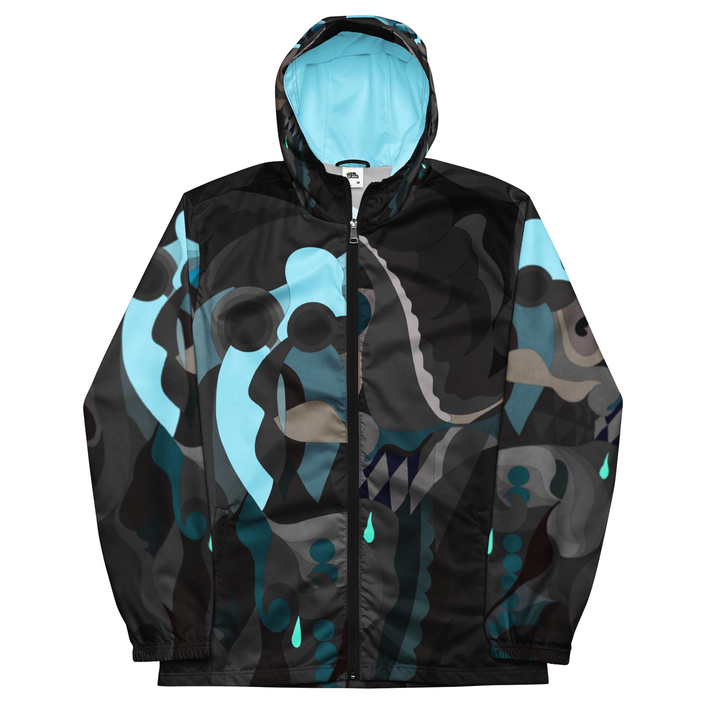 Charcoal Black "Pharaoh" Windbreaker with Sky Blue Highlights