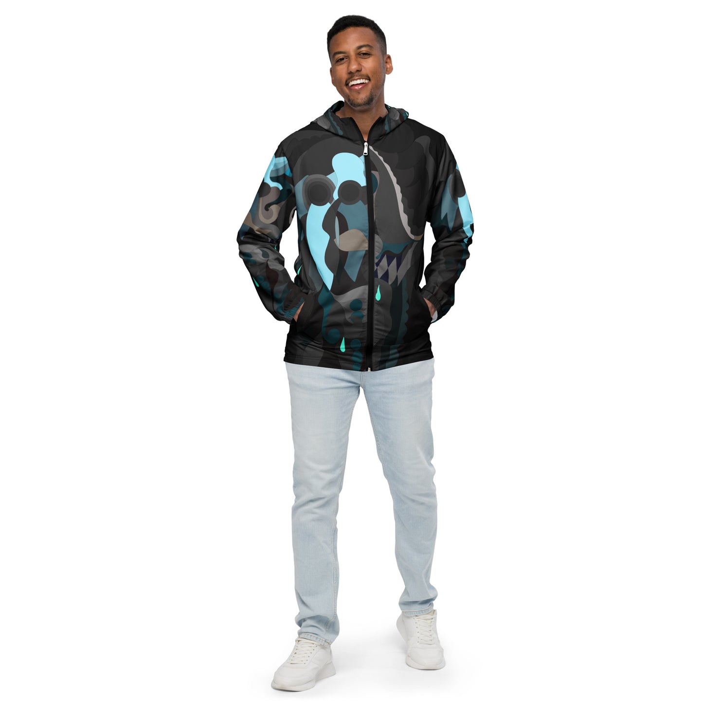 Charcoal Black "Pharaoh" Windbreaker with Sky Blue Highlights