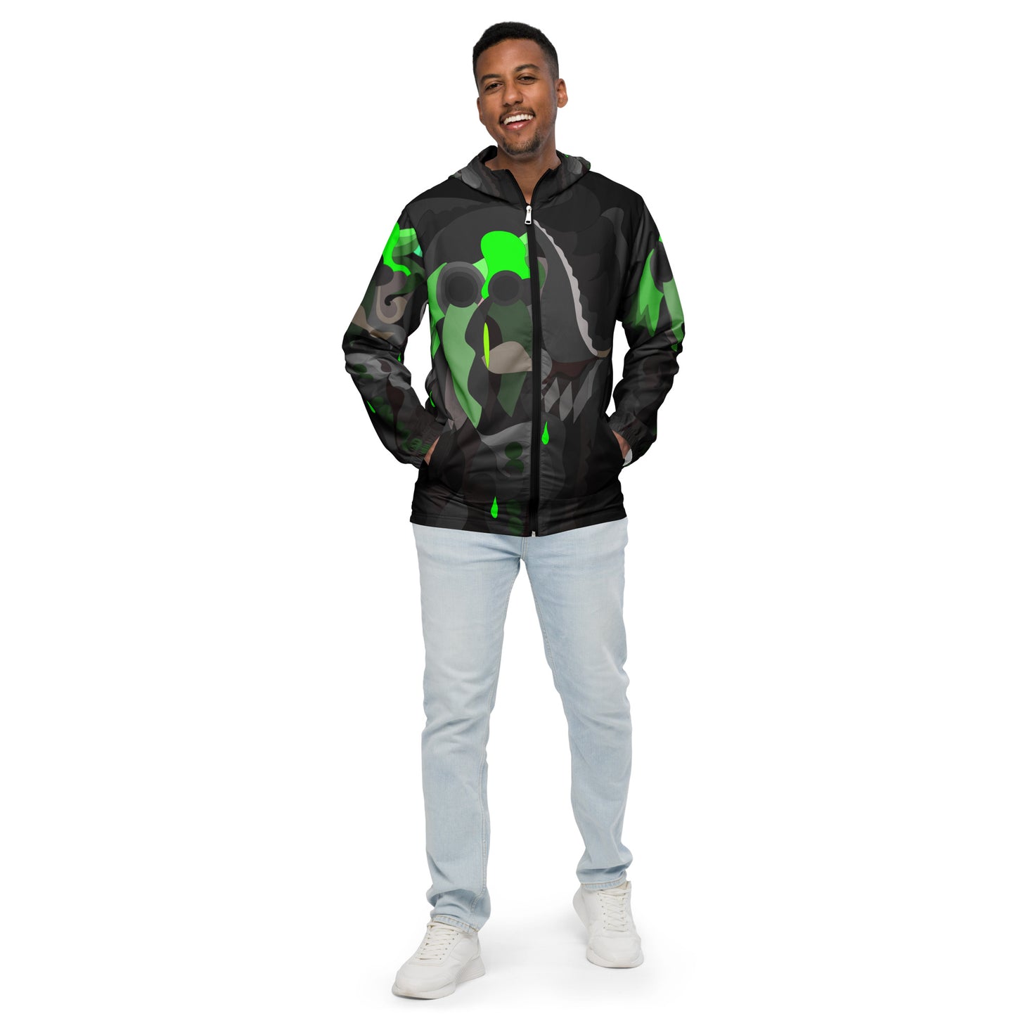 Charcoal Black "Pharaoh" Windbreaker with Neon Green Highlights *