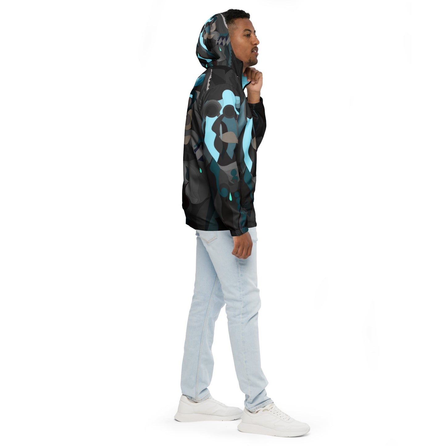 Charcoal Black "Pharaoh" Windbreaker with Sky Blue Highlights