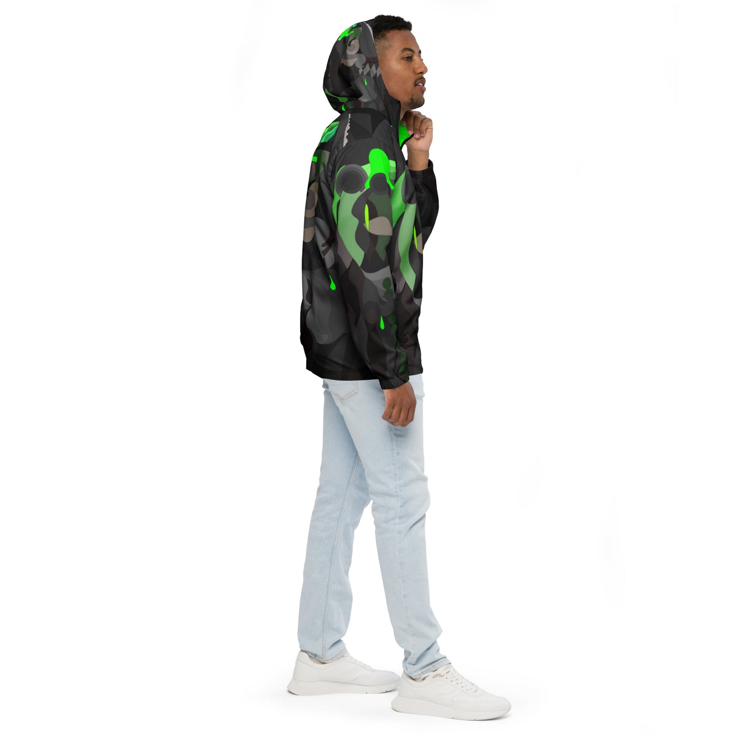 Charcoal Black "Pharaoh" Windbreaker with Neon Green Highlights *