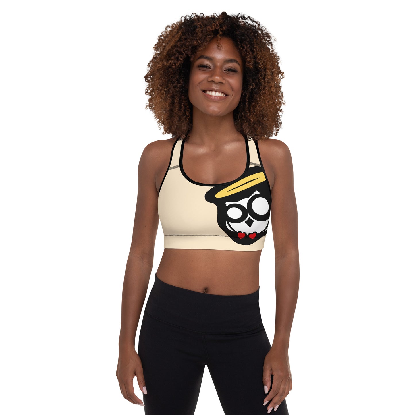 Vanilla Cream NuSage Black Padded Sports Bra