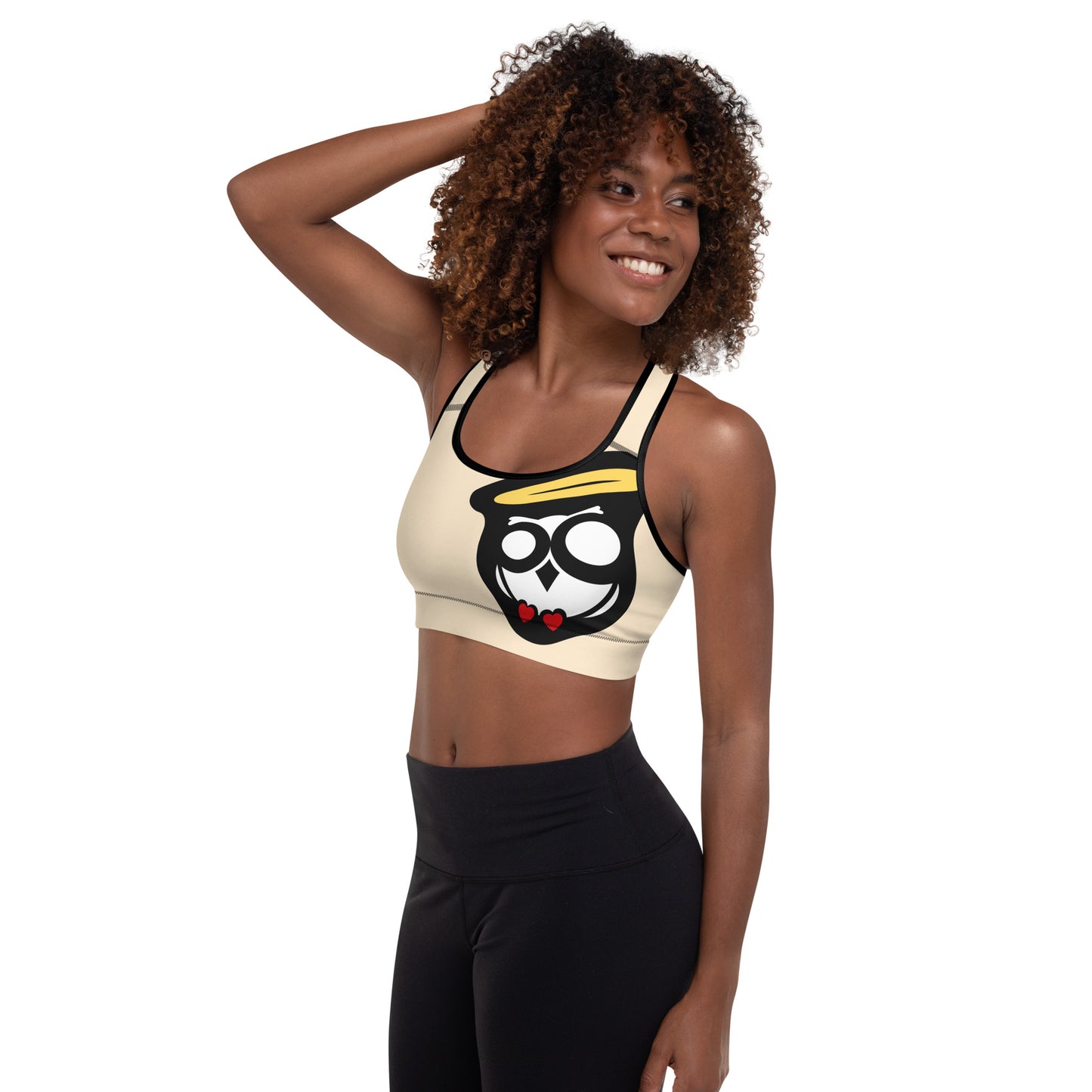 Vanilla Cream NuSage Black Padded Sports Bra