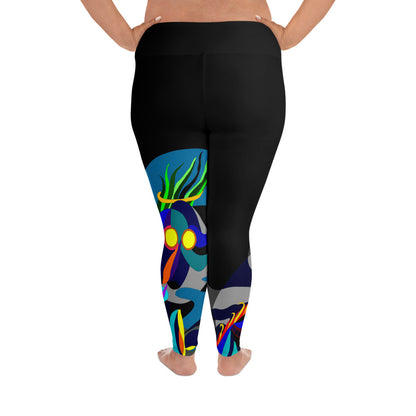 Black "Canine in Maze" Yoga Leggings Plus Size Leggings