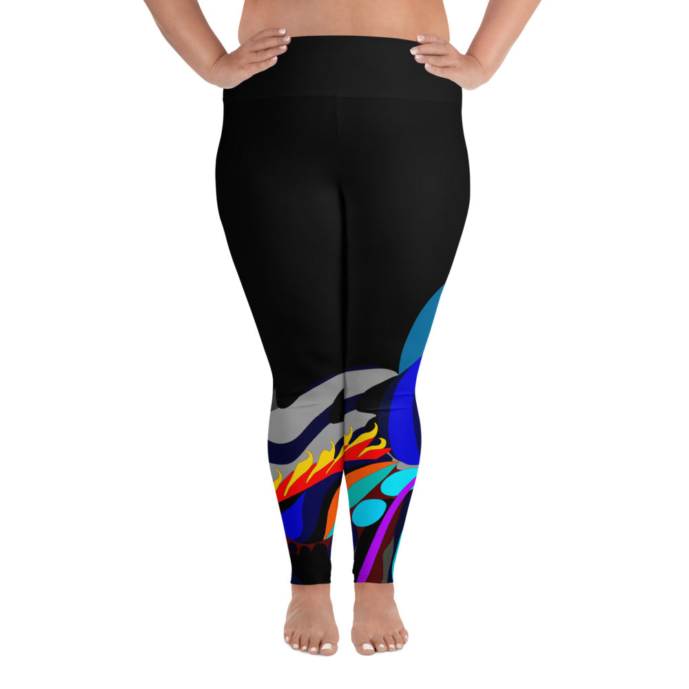 Black "Canine in Maze" Yoga Leggings Plus Size Leggings