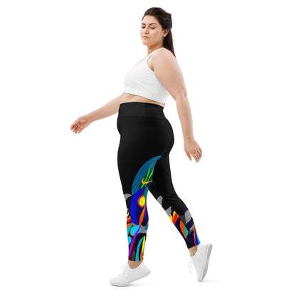 Black "Canine in Maze" Yoga Leggings Plus Size Leggings