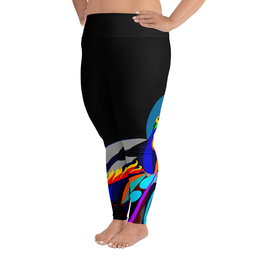 Black "Canine in Maze" Yoga Leggings Plus Size Leggings