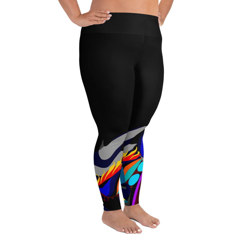 Black "Canine in Maze" Yoga Leggings Plus Size Leggings