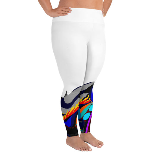 White "Canine in Maze" Yoga Leggings Plus Size Leggings