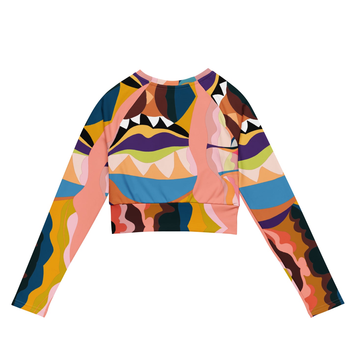 Peachy Blue Lips Long-Sleeve Crop Top