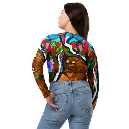 Jungle Eyes in Tulips Long-Sleeve Crop Top