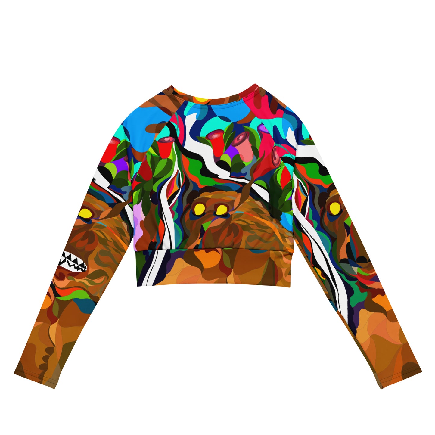 Jungle Eyes in Tulips Long-Sleeve Crop Top