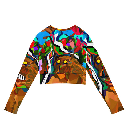 Jungle Eyes in Tulips Long-Sleeve Crop Top