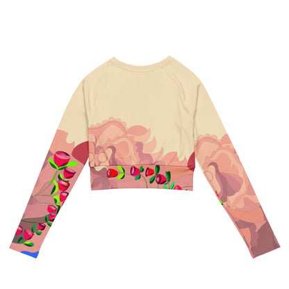 Creamy Dragon in Tulips  Long-Sleeve Crop Top (Curvy)